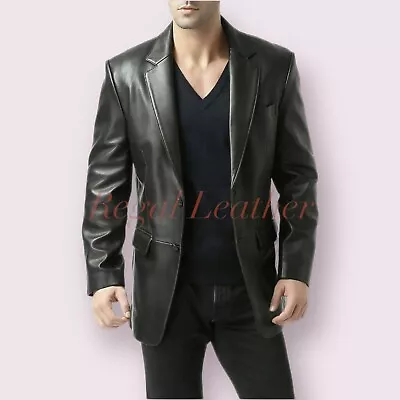 Men's Black Biker Military Style Coat Real Lambskin Leather Jacket Coat LGBT • $100