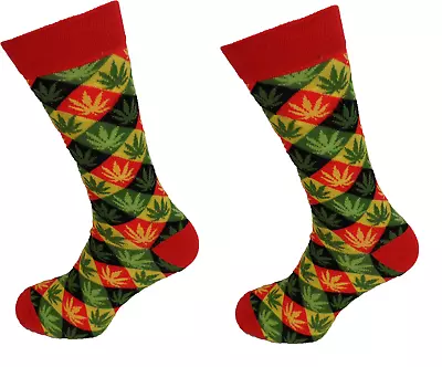 £6.99 • Buy Mens 2 Pair Pack Rasta Leaf Retro Socks