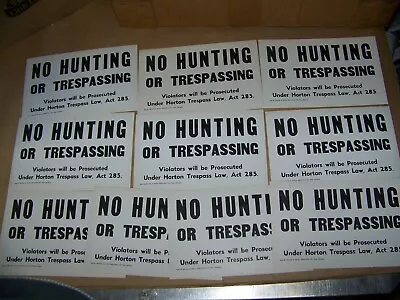 10 Vintage NO HUNTING Or TRESPASSING Cardboard SIGN-flint Michigan Horton Law • $14.95