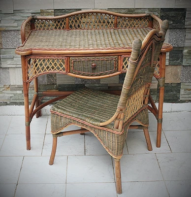 $295 • Buy Hospitality Rattan Wicker Bamboo Writing Desk With Chair 39  Wide 22  Deep 35  H