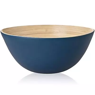 Large Blue Colored Bamboo Salad Bowl (11 Inches) Odorless Handcrafted Sust • $48.28