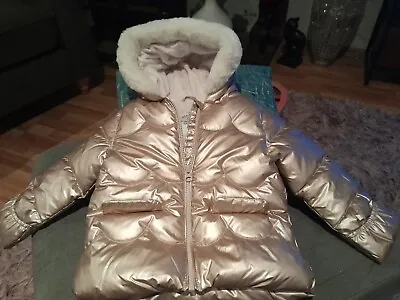 Baby Girls Gold Hooded Coat With Fur Trim And Lining Age 9-12 Months BNWT • £7.99