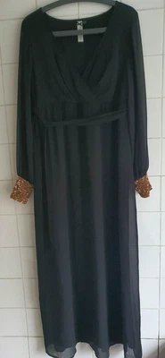 £4.99 • Buy Claire Sweeney Dress Black Chiffon Gold Sequin Cuffs Sexy Long Cruise Size 12