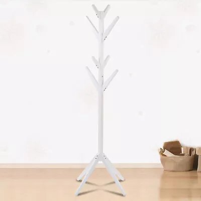 Wooden Coat Stand Hat Umbrella Floor Standing Rack Tree Clothes Hanger 8 Hooks • £15.88