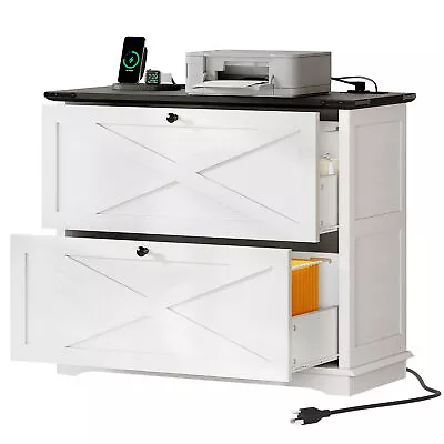 Lateral Filing Cabinet 2 Drawer File Cabinet With Charging Station Printer Stand • $119.99