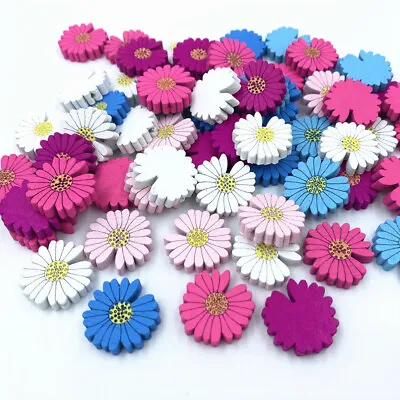 £3.83 • Buy 50pcs Wooden Beads Daisy Flower DIY Jewelry Accessories Scrapbooking 22mm
