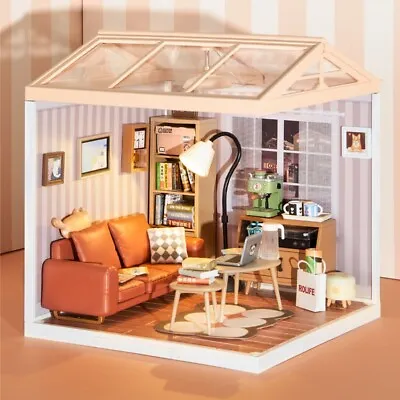 Rolife Super Creator Cozy Living Lounge Plastic DIY Dollhouse Decor Xmas Gifts • £39.99