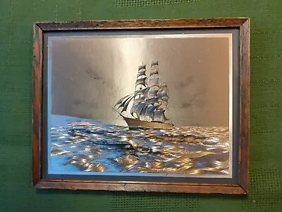 Dufex Foil Gold Print Sailing Ship Galleon Framed Vintage 1970s • £14.99
