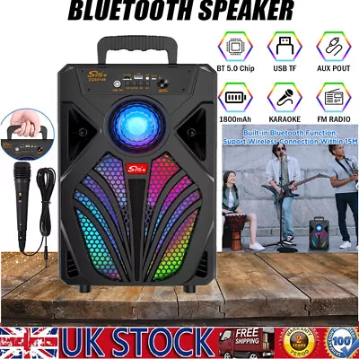 8” Portable Bluetooth Speaker With Mic Subwoofer Karaoke Outdoor Party Bass FM • £22.99