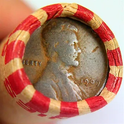 1909 Wheat Lincoln Cent Showing On End Of A 50 Coin Wheat Roll • $13.50
