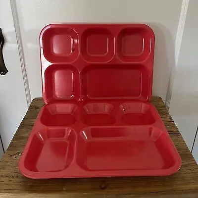 2 Vintage Old School Mess Hall Cafeteria Trays Halsey Inc Red-Orange Granny Core • $19.99