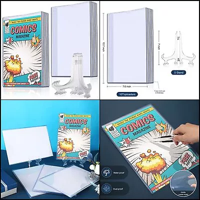 Book Display Case Set Sleeves And Clear Plastic Easels Magazine Protectors 10 Pc • $32.15