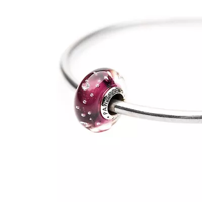 Pandora Purple Maroon Effervescence Murano Glass Charm WIth Sterling Silver Core • $5.25