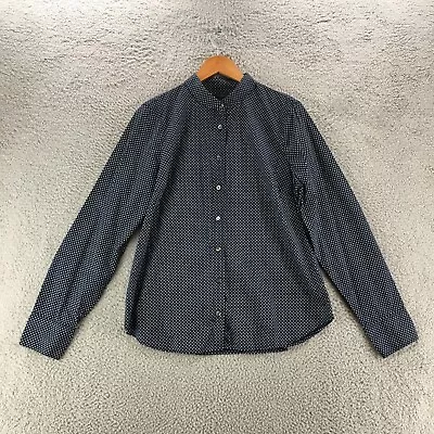 J.Crew Button Up Shirt Mens 14 Blue Polka Dot Long Sleeve Peter Pan Collar • $22.99