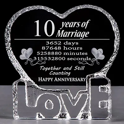 10 Year Crystal 10Th Wedding Anniversary Paperweight Keepsake Gift For Her Wife  • £40.38