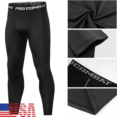 Man's Workout Leggings Compression Base Layer Gym Sports Running Training Pants • $10.95