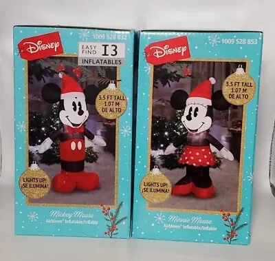 NEW 2pk Disney Mickey & Minnie Mouse Inflatable Gemmy Christmas Decor 3.5 Ft LED • $113.95