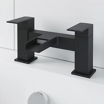 £64.99 • Buy Modern Bath Mixer Waterfall Tap Twin Lever Black Finish Hot Cold Bathroom Filler