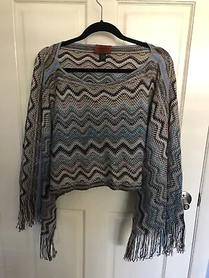 MISSONI ITALY Stunning & Colorful Zig Zag Metallic Shimmer PONCHO CAPE • $244.99