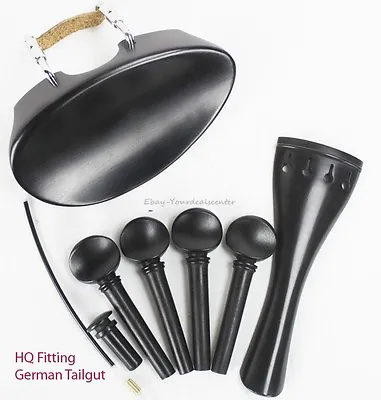 YDC Violin Ebony Fitting 8 Piece Set ---German Tailgut ----Flat Flesch Chinrest • $28.95