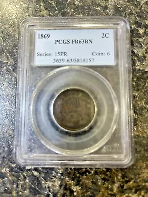 1869 United States Two Cent Piece PCGS PR63 BN Proof Type Coin • $399