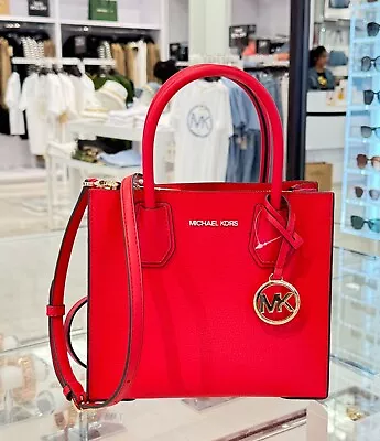 Michael Kors Mercer Medium Satchel Shoulder Messenger Leather Bag Bright Red • $88.80