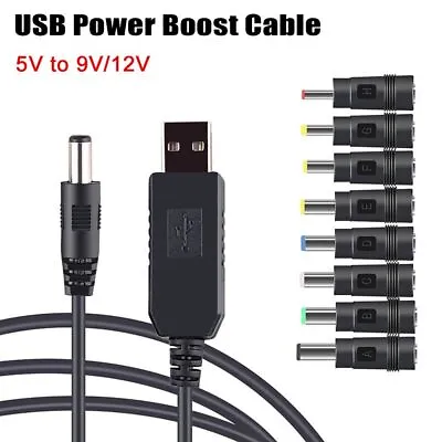 USB To DC Power Cable 5V To 12V Boost Converter 8 Adapters ]Jack Charging Cable • £5.64