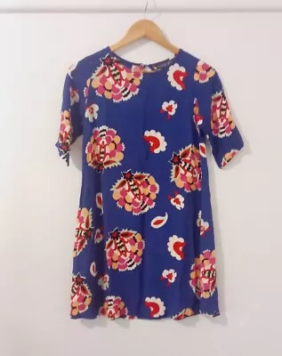 Mister Zimi Dress Size 6 Shift  Print Short Sleeve Summer Casual Blue Short Slip • $30