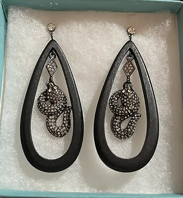 $26 • Buy Black Wooden Earrings With Rhinestone Snake By Eva  Jeanbart Lorenzotti V