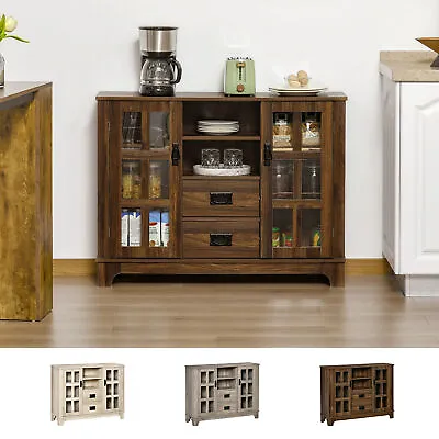 Sideboard Storage Cabinet Kitchen Buffet Server Glass Doors • $143.99