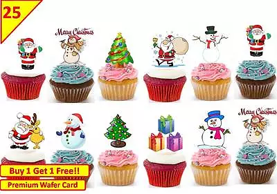 £2.99 • Buy 50 Xmas Christmas Santa Snowman Cup Cake Toppers Snowman  Wafer Edible STAND UP
