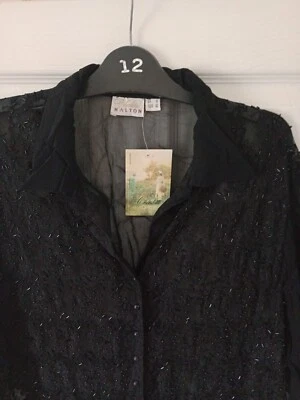 £6.25 • Buy  Charlotte Halton  Ladies Brand New-black Sheer Lightweight Beaded Top (size 12)