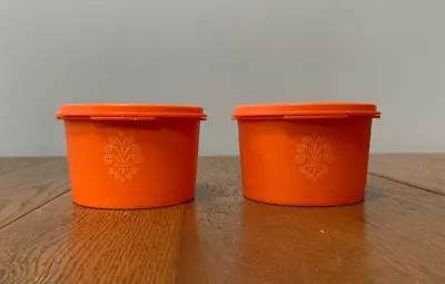 Vintage Tupperware Set Of 2 Orange Servalier Canisters Storage Containers #1297 • $14