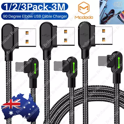 $32.38 • Buy 1/2/3Pack 90 Degree Elbow USB Cable Fast Charger Cord 3M For IPhone 14 13 12 11