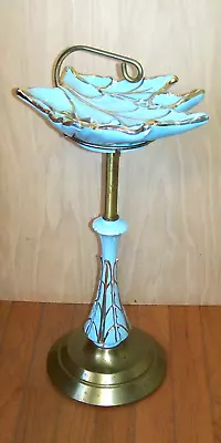 Vntg MCM Deena Mid State Foundry Blue Ceramic Floor Smoking Stand Leaf Ashtray • $158