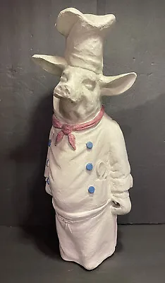 Vintage Chef Pig Statue Figure French Pastry Butcher Shop Restaurant Bakery 22” • $355