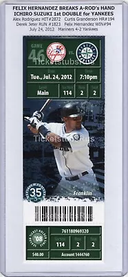 Felix Hernandez HITS BREAKS A-ROD's HAND 7/24/2012 Mariners Yankees FULL Ticket • $17.95