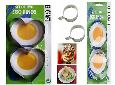 2 Metal Fried Egg Rings Pancake Cooking Mould Heart/round • £2.89