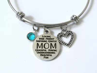 Mom Bracelet With Heart Charm & Birthstone Gift For Mom Mother's Day Birthday • $24