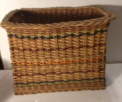 Vintage Wood Bottom French Wicker Basket Rectangular RARE • $49.99