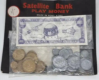 Vintage SATELLITE BANK PLAY MONEY 1950s Rack Pack Toy Hong Kong $1000 & Coins • $29.99