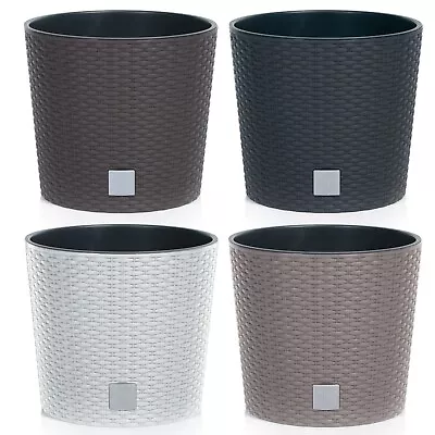 Round Planter Plant Flower Pot Outdoor Garden Weatherproof With Insert Rattan • £10.89