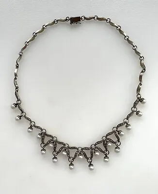 Vintage Estate Marcasite Saltwater Akoya Pearl ART DECO 30's Drop Necklace 16.5  • $304.62