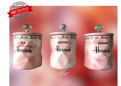 Harrods Marble Canisters Tea Coffee Sugar Jar Storage Set Airtight Pink Gift • £44.89