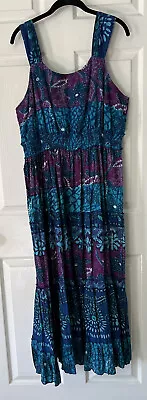 Vintage Phool Maxi Sun Dress Batik Hippie Boho Cotton India  XL Blue Purple • $49.95