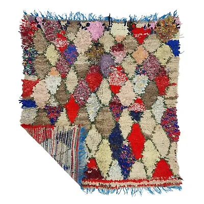 Moroccan Handmade Vintage Rug 3'4x3'6 Berber Geometric Funky Cotton Wool Carpet • $291