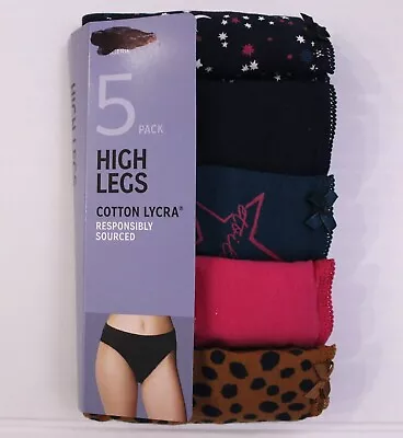 Ex M & S Ladies 5 Pack Cotton Lycra High Legs Briefs Knickers Underwear 12 & 16 • £8.95