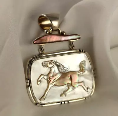  Mother Of Pearl Horse Pendant Sterling Silver .925 • $119