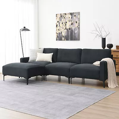 Sectional Modern Sofa L Shaped 4-Seat Couch With Convertible Ottoman • $821.52