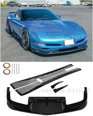 For 97-04 Corvette C5 | EOS GLOSS BLACK Front Lip Splitter & Side Skirts Panels • $369.98